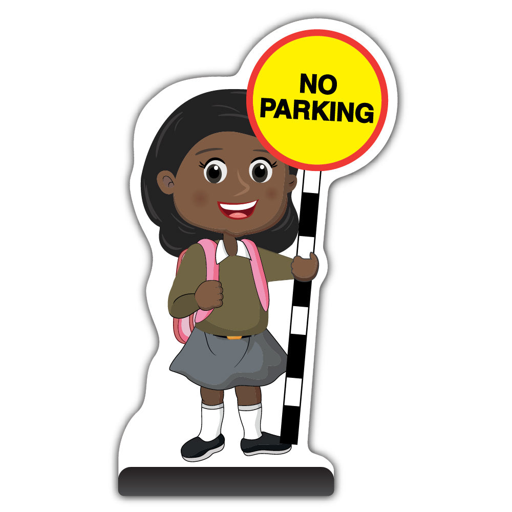 School Kid Cut Out Pavement Sign – Naomi – No Parking – Brown Uniform