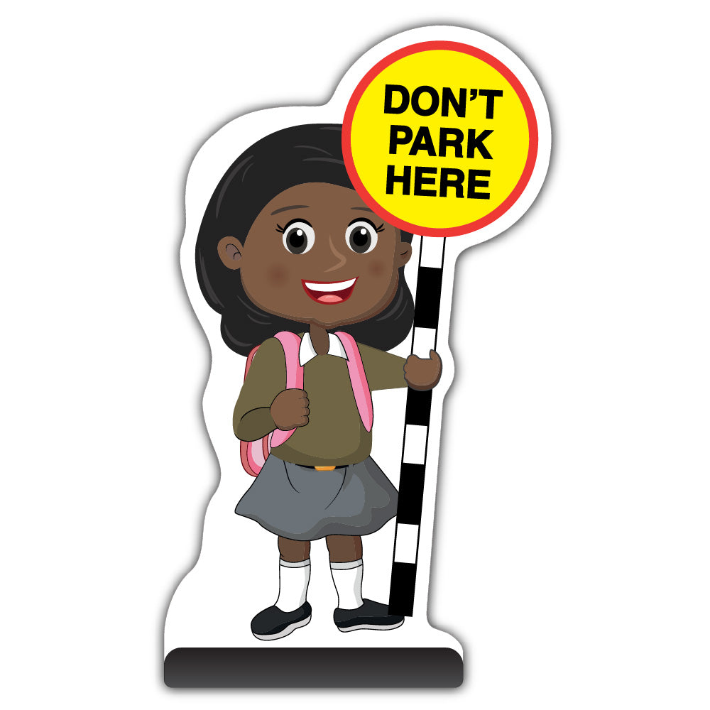 School Kid Cut Out Pavement Sign – Naomi – Don’t Park Here – Brown Uniform