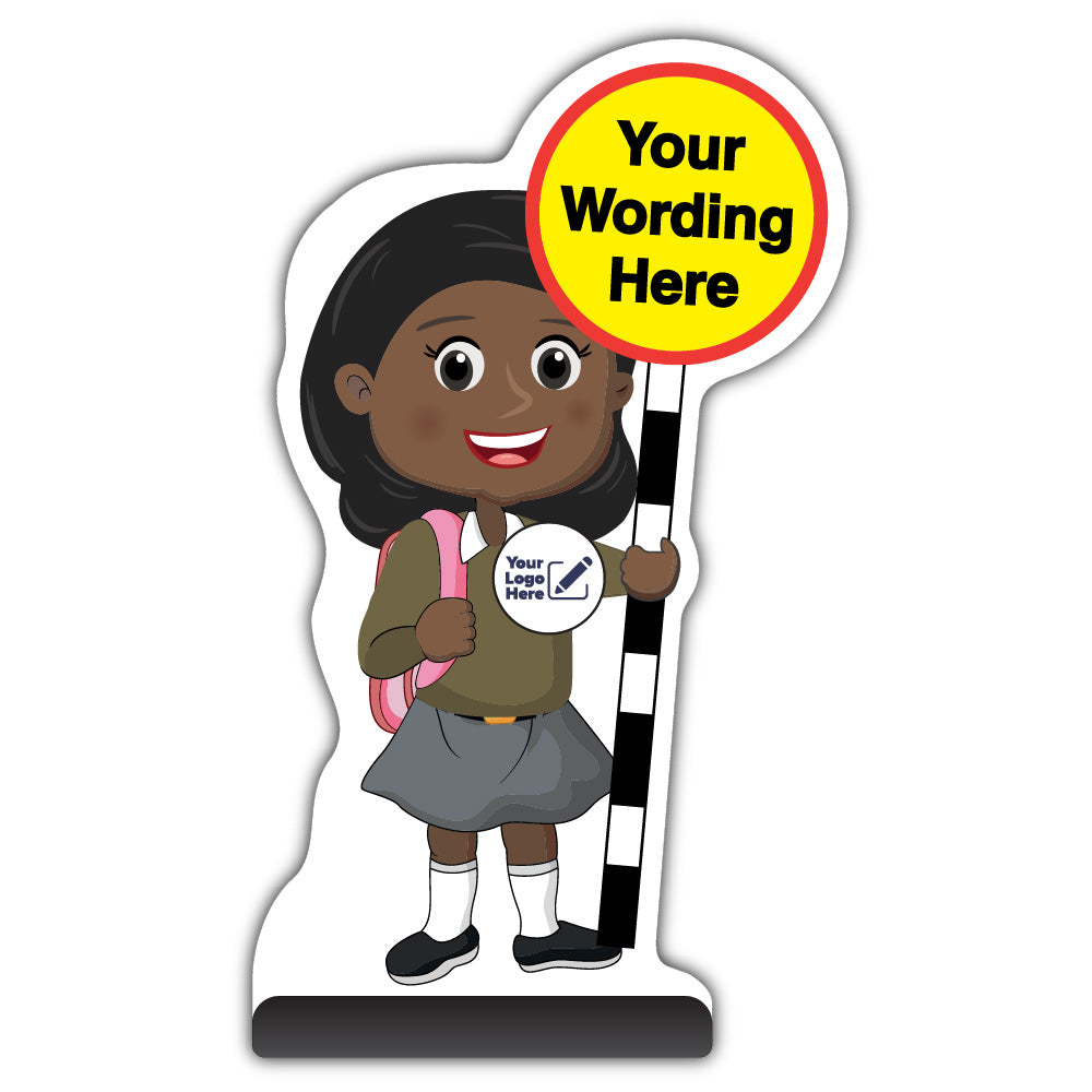 Custom Kid Cut Out Pavement Sign – Naomi – Brown Uniform – Add Your Logo