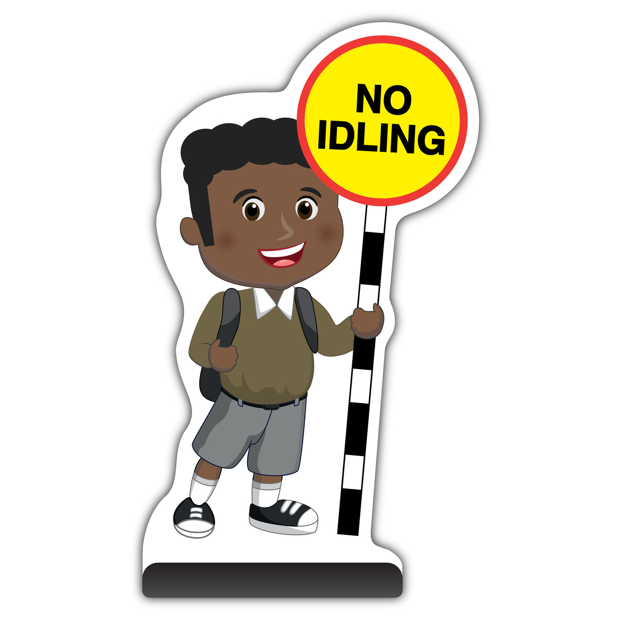 School Kid Cut Out Pavement Sign – Toby – No Idling – Brown Uniform