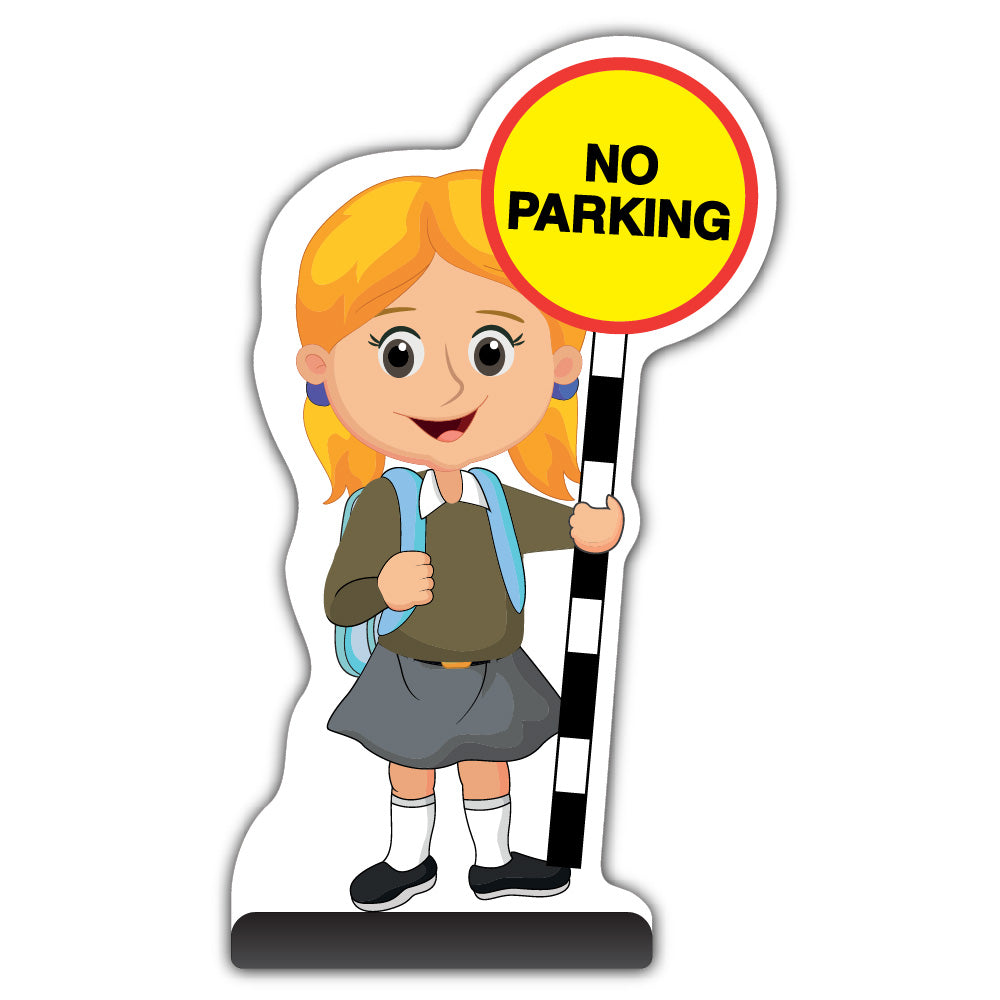 School Kid Cut Out Pavement Sign – Jess – No Parking – Brown Uniform