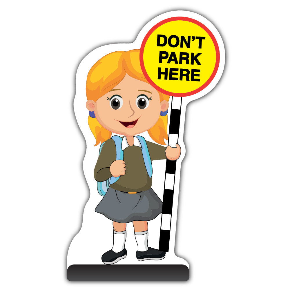 School Kid Cut Out Pavement Sign – Jess – Don’t Park Here – Brown Uniform