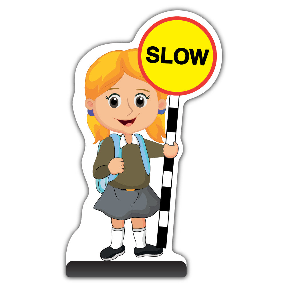 School Kid Cut Out Pavement Sign – Jess – Slow – Brown Uniform