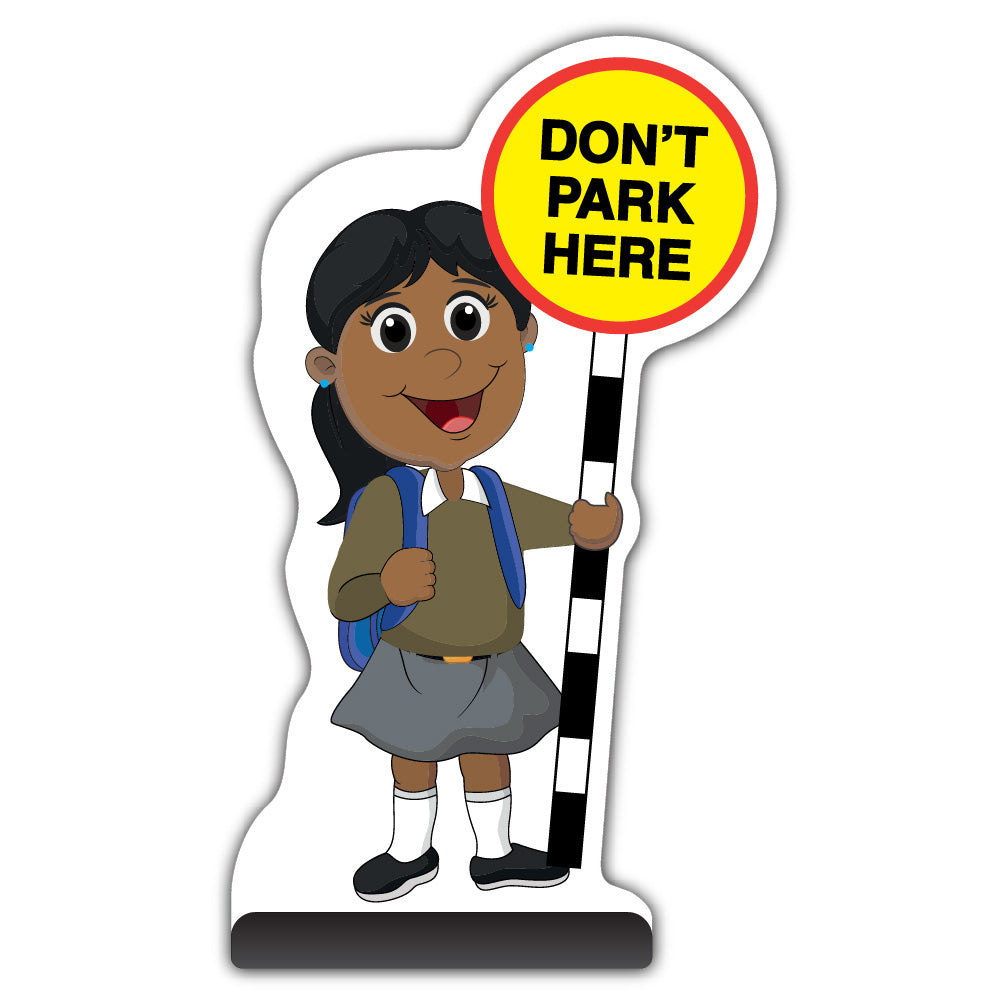 School Kid Cut Out Pavement Sign – Ruby – Don’t Park Here – Brown Uniform
