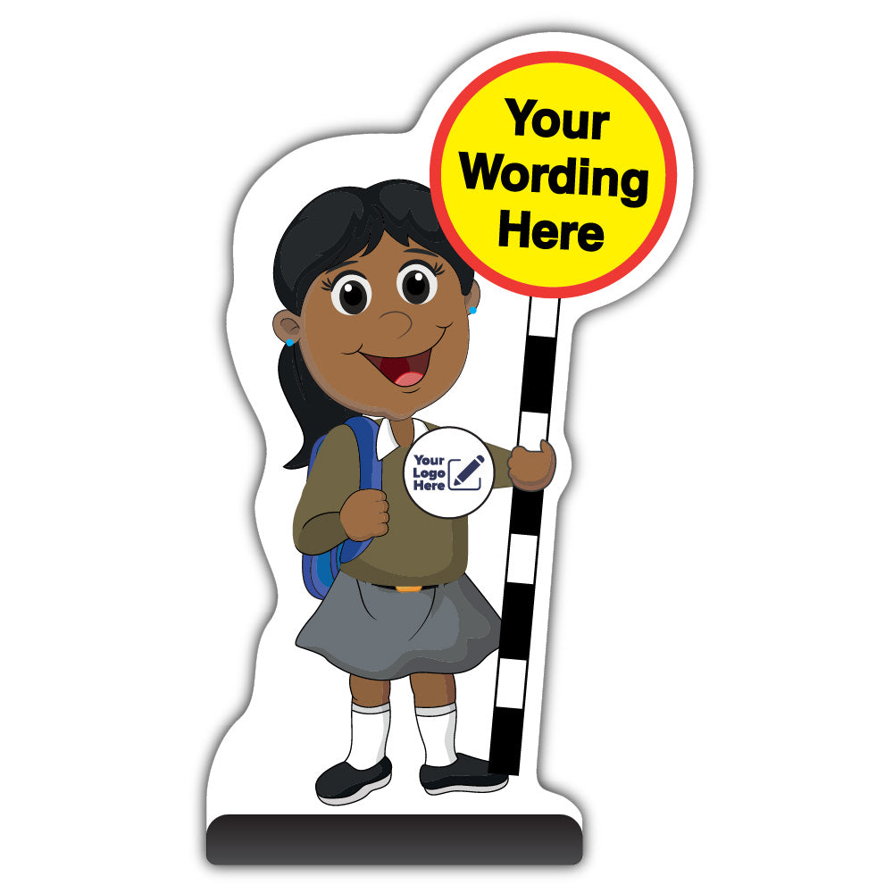 Custom Kid Cut Out Pavement Sign – Ruby – Brown Uniform – Add Your Logo