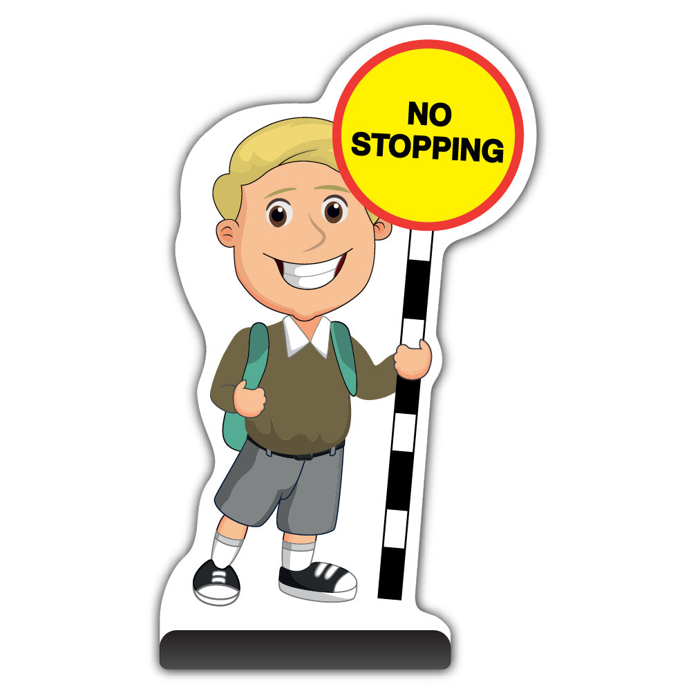 School Kid Cut Out Pavement Sign – Finn – No Stopping – Brown Uniform