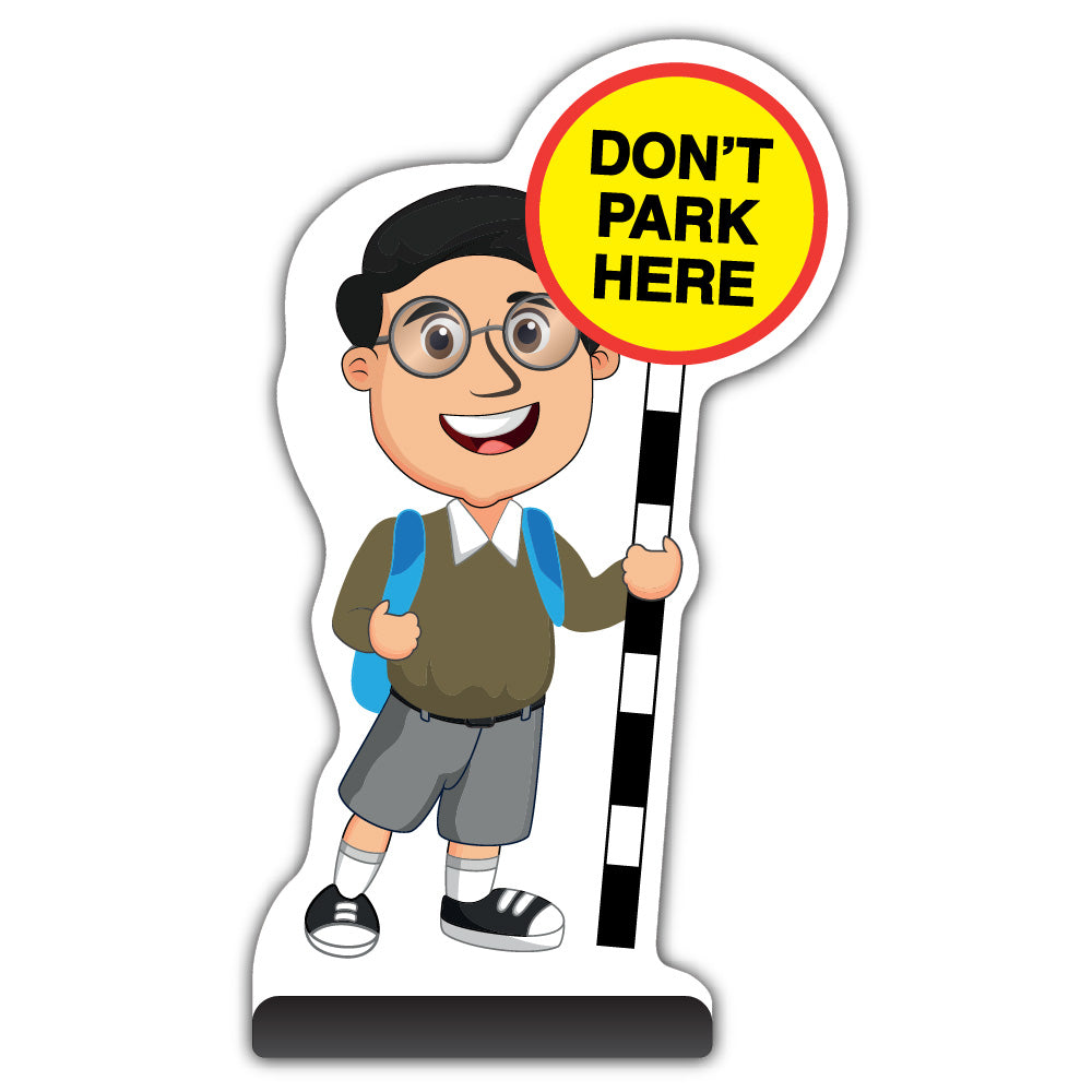 School Kid Cut Out Pavement Sign – Liam – Don’t Park Here – Brown Uniform