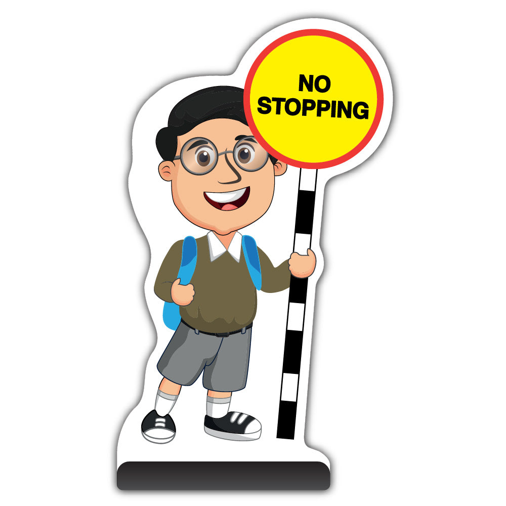 School Kid Cut Out Pavement Sign – Liam – No Stopping – Brown Uniform