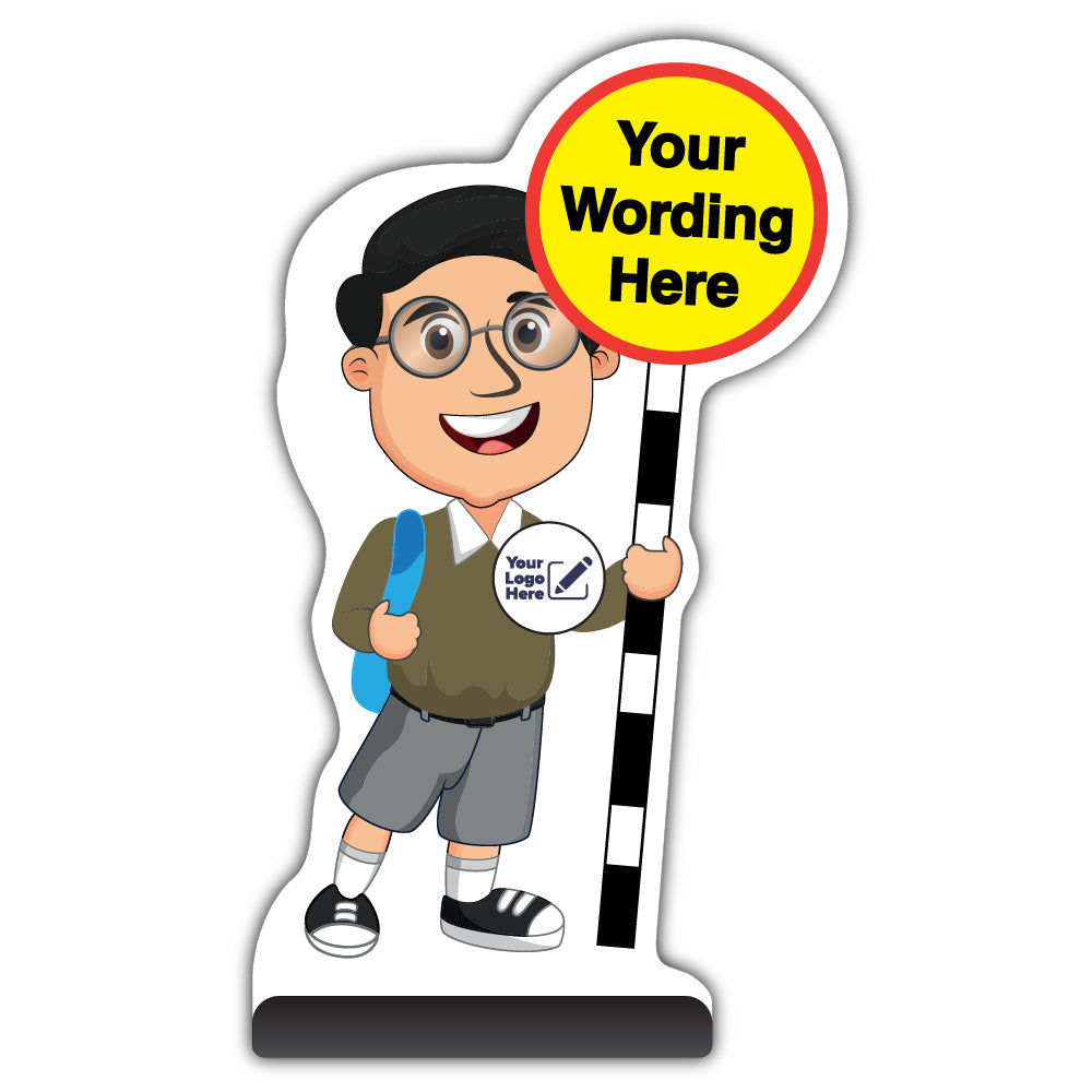 Custom Kid Cut Out Pavement Sign – Liam – Brown Uniform – Add Your Logo