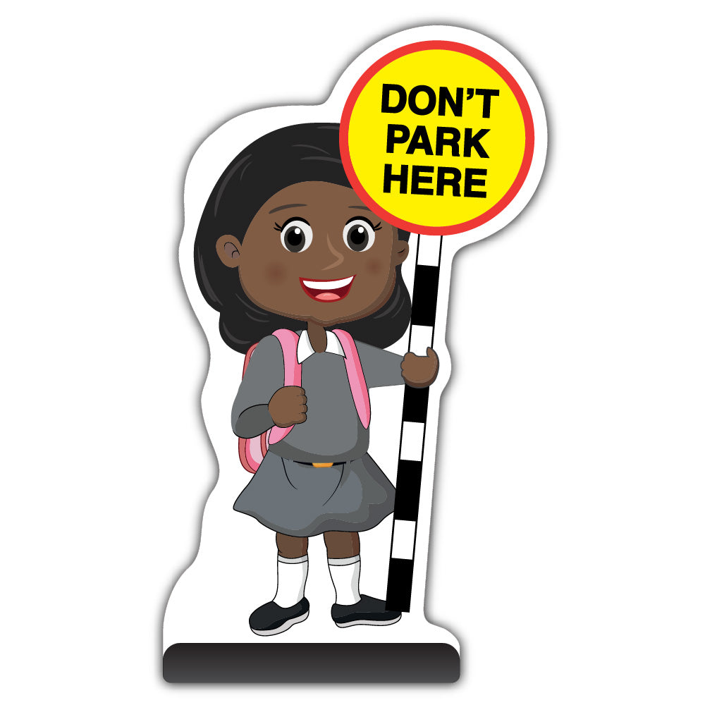 School Kid Cut Out Pavement Sign – Naomi – Don’t Park Here – Grey Uniform