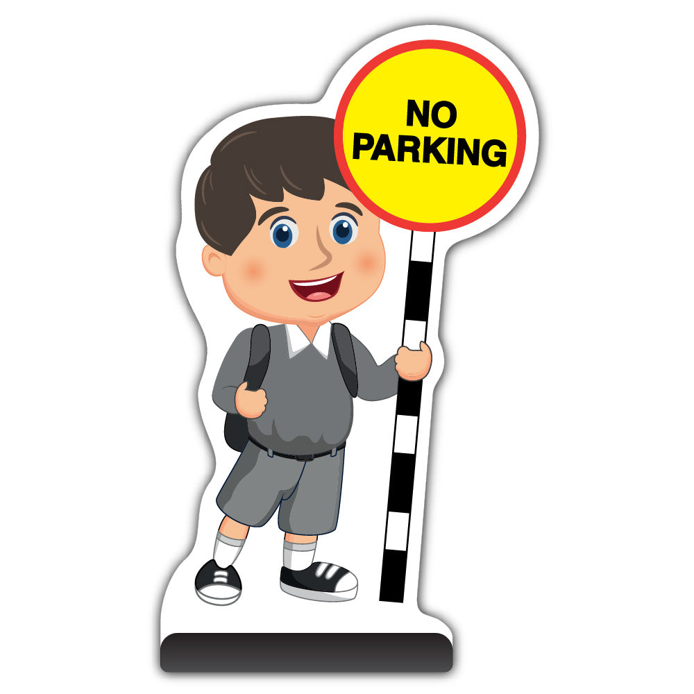 School Kid Cut Out Pavement Sign – Charlie – No Parking – Grey Uniform