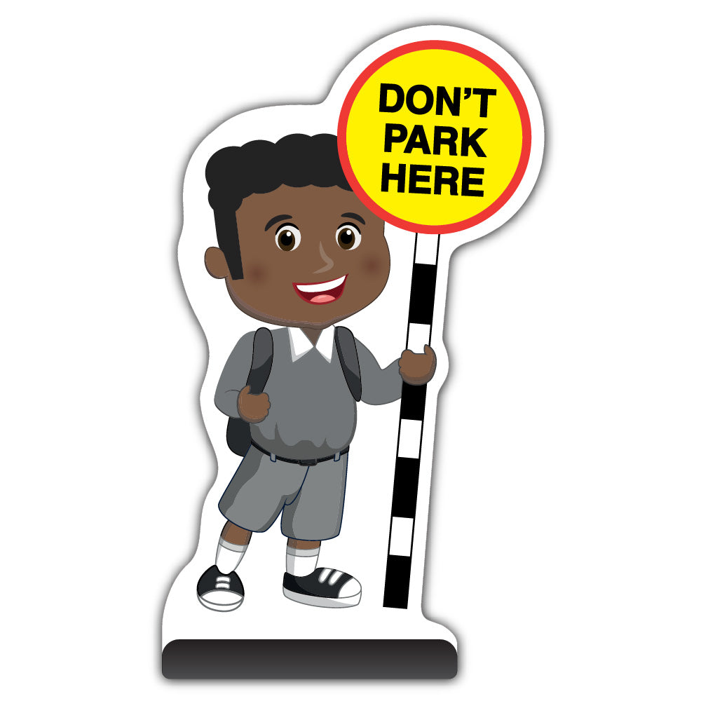 School Kid Cut Out Pavement Sign – Toby – Don’t Park Here – Grey Uniform