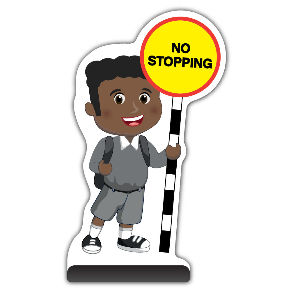 School Kid Cut Out Pavement Sign – Toby – No Stopping – Grey Uniform