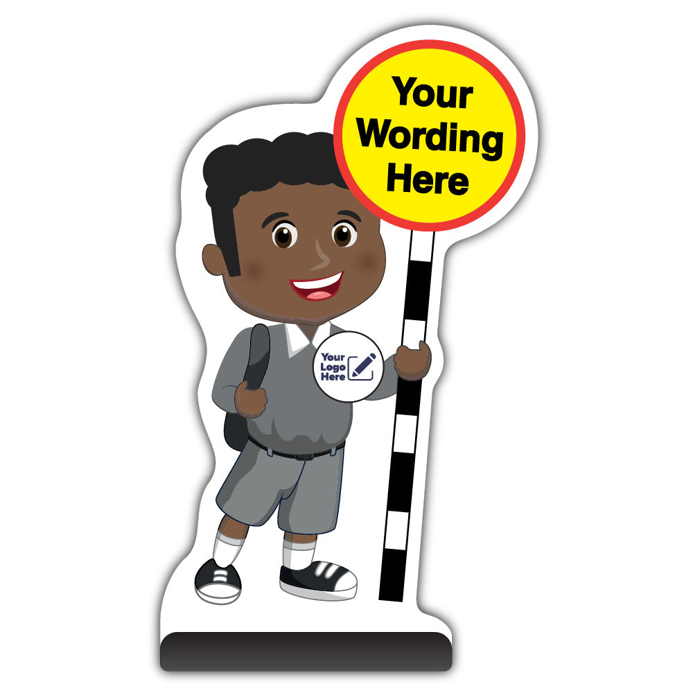 Custom Kid Cut Out Pavement Sign – Toby – Grey Uniform – Add Your Logo