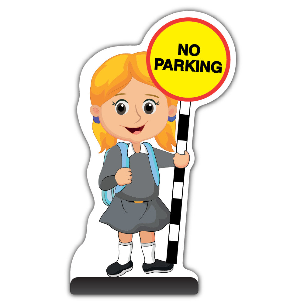 School Kid Cut Out Pavement Sign – Jess – No Parking – Grey Uniform