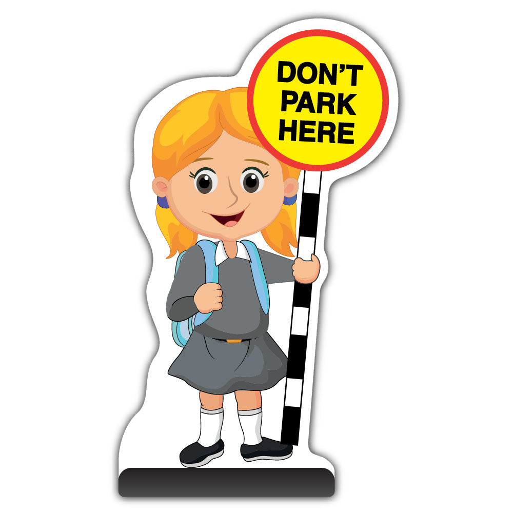 School Kid Cut Out Pavement Sign – Jess – Don’t Park Here – Grey Uniform