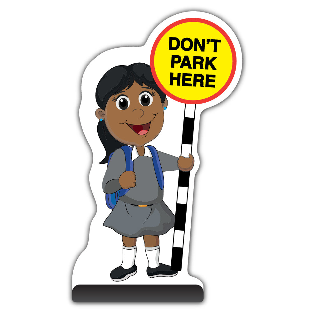 School Kid Cut Out Pavement Sign – Ruby – Don’t Park Here – Grey Uniform