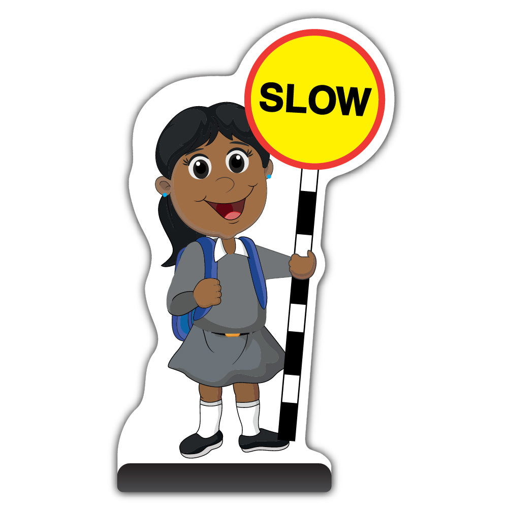 School Kid Cut Out Pavement Sign – Ruby – Slow – Grey Uniform