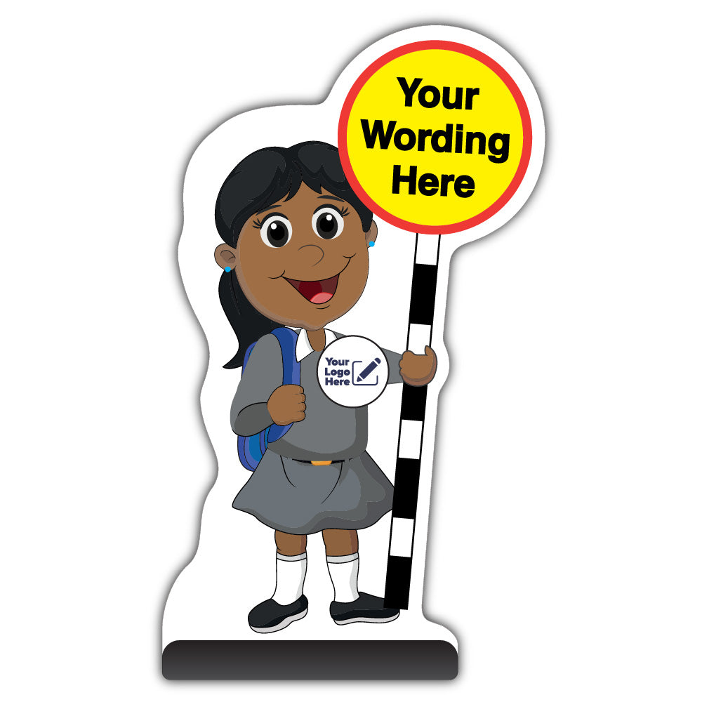 Custom Kid Cut Out Pavement Sign – Ruby – Grey Uniform – Add Your Logo
