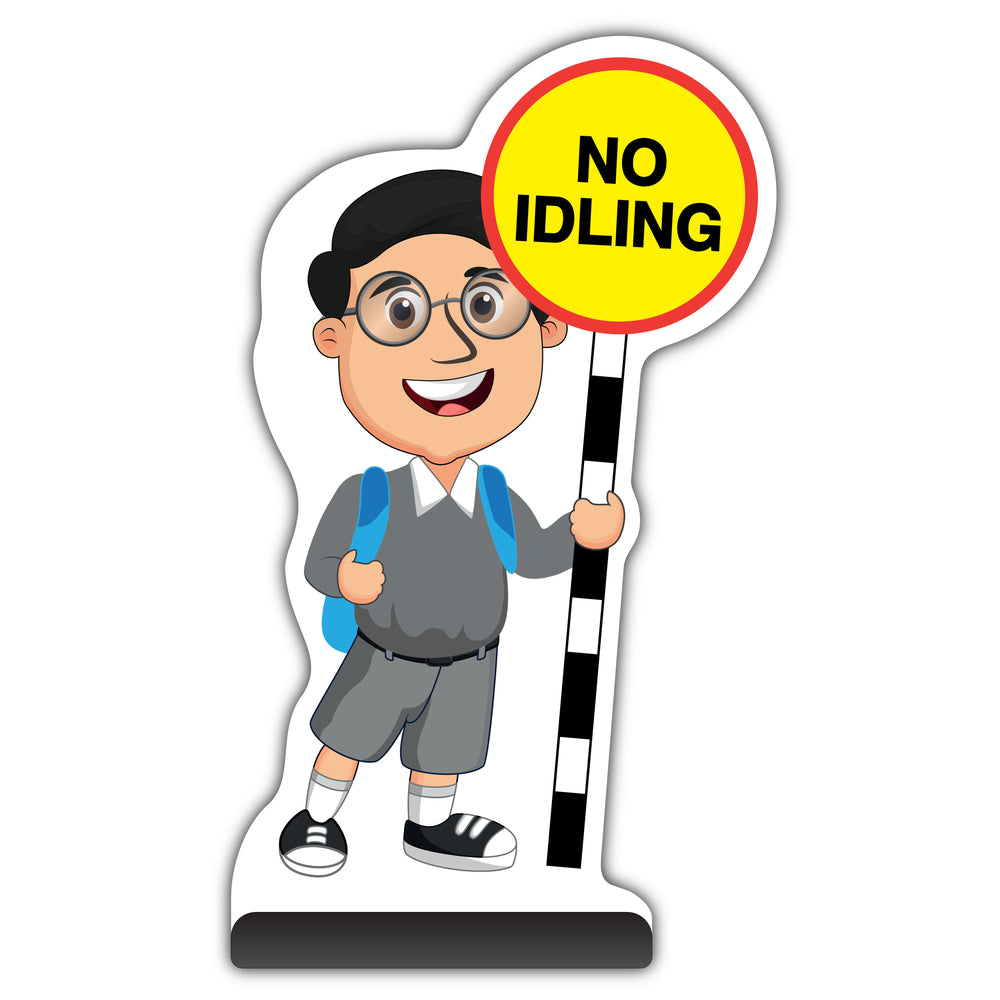 School Kid Cut Out Pavement Sign – Liam – No Idling – Grey Uniform