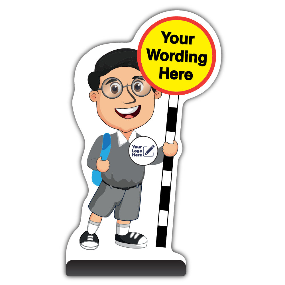 Custom Kid Cut Out Pavement Sign – Liam – Grey Uniform – Add Your Logo