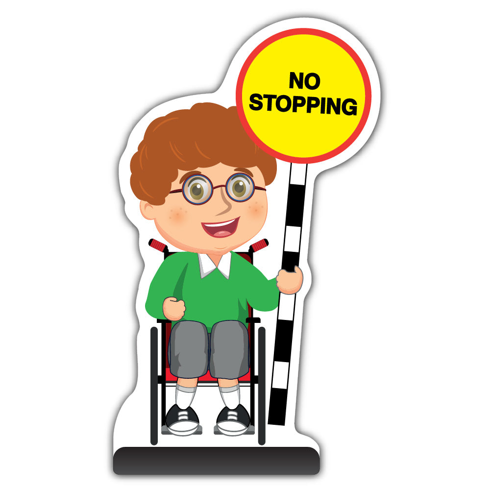 School Kid Cut Out Pavement Sign – Ben – No Stopping – Green Uniform