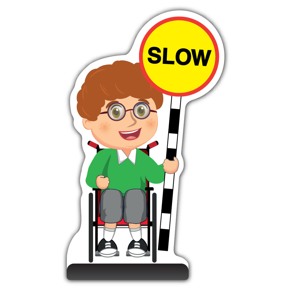 School Kid Cut Out Pavement Sign – Ben – Slow – Green Uniform