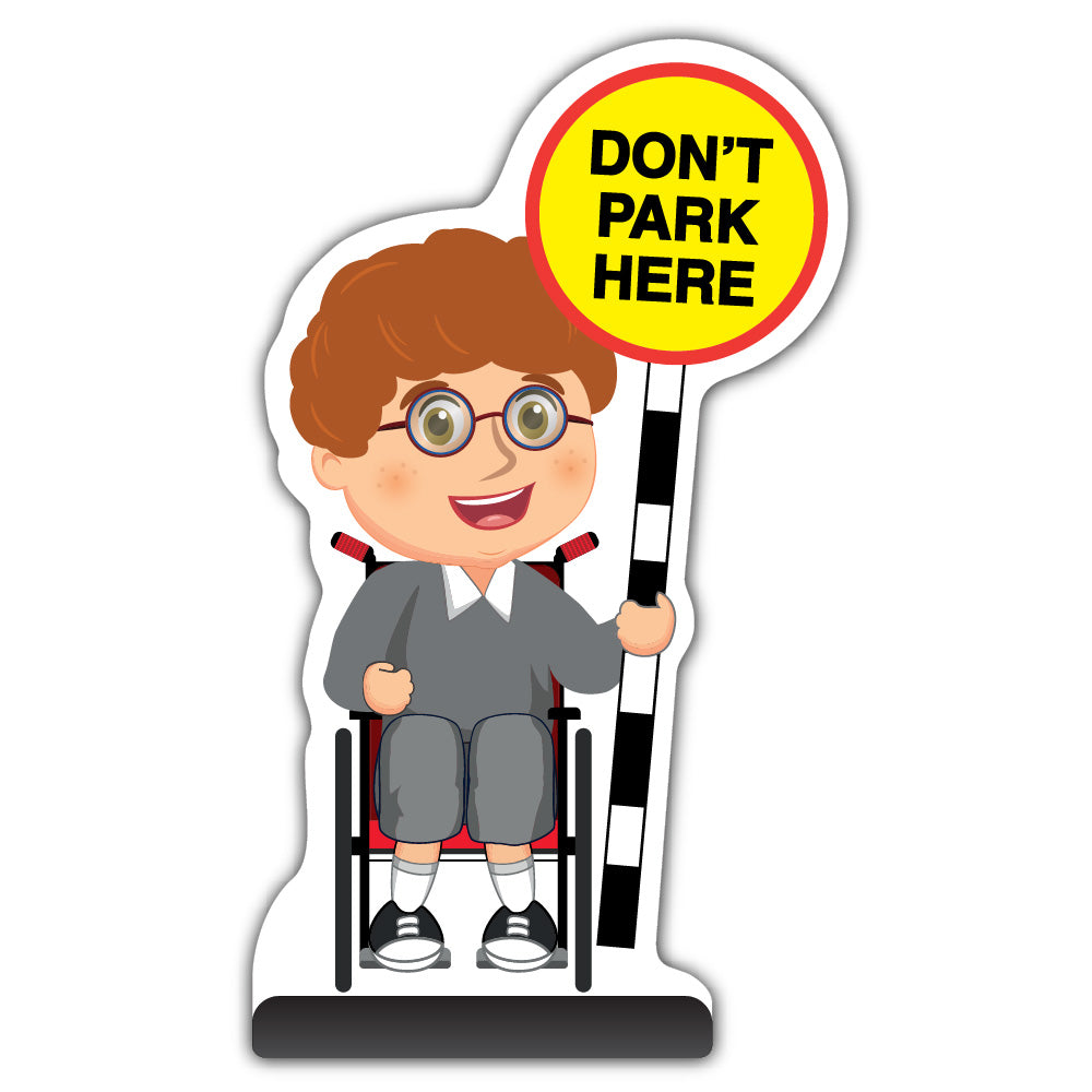 School Kid Cut Out Pavement Sign – Ben – Don’t Park Here – Grey Uniform