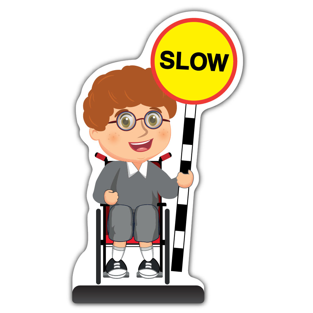 School Kid Cut Out Pavement Sign – Ben – Slow – Grey Uniform