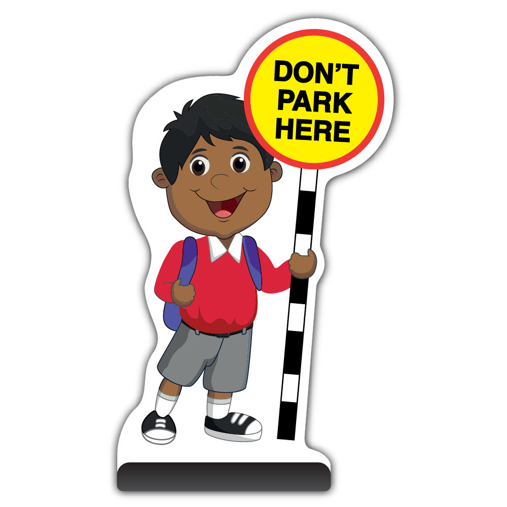 School Kid Cut Out Pavement Sign – Kamal – Don’t Park Here – Red Uniform