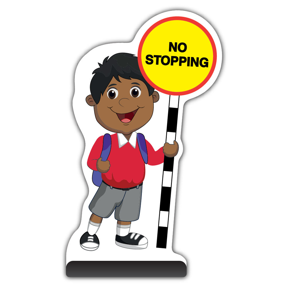 School Kid Cut Out Pavement Sign – Kamal – No Stopping – Red Uniform