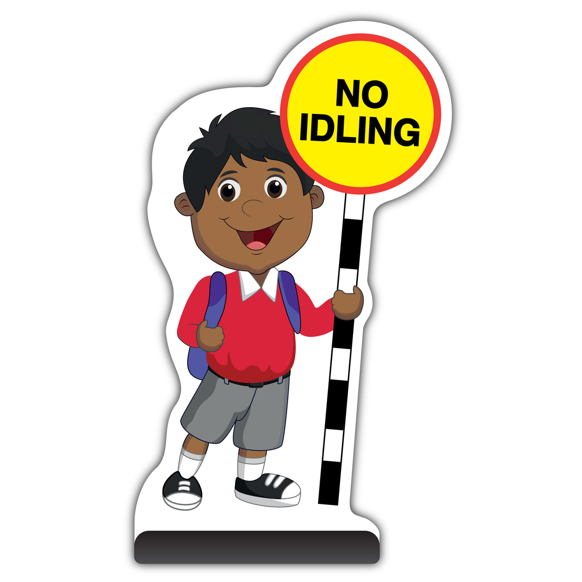 School Kid Cut Out Pavement Sign – Kamal – No Idling – Red Uniform