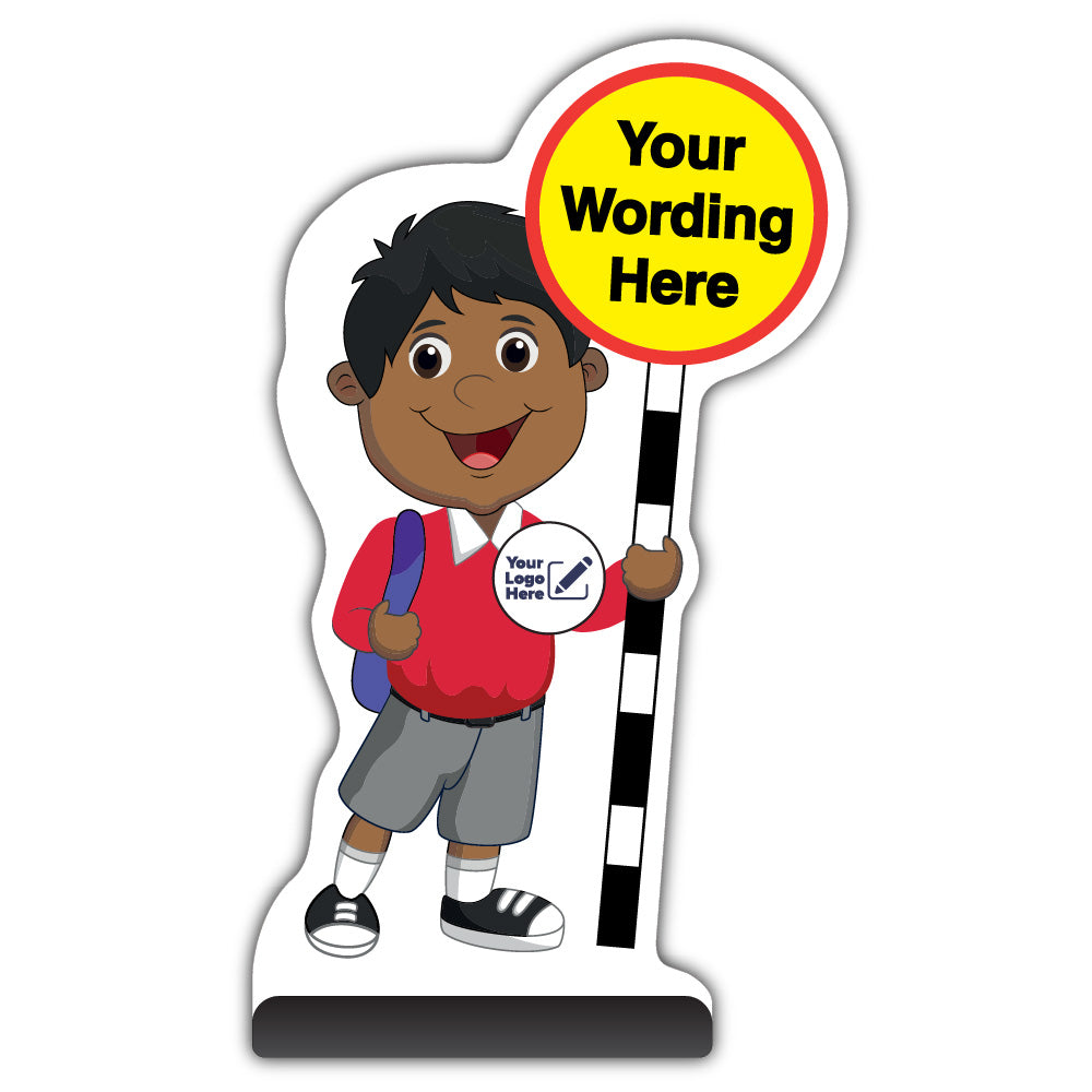 Custom Kid Cut Out Pavement Sign – Kamal – Red Uniform – Add Your Logo