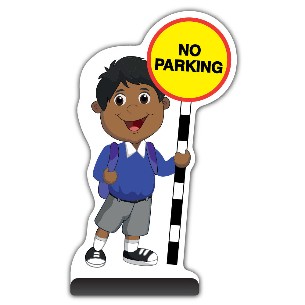 School Kid Cut Out Pavement Sign – Kamal – No Parking – Blue Uniform