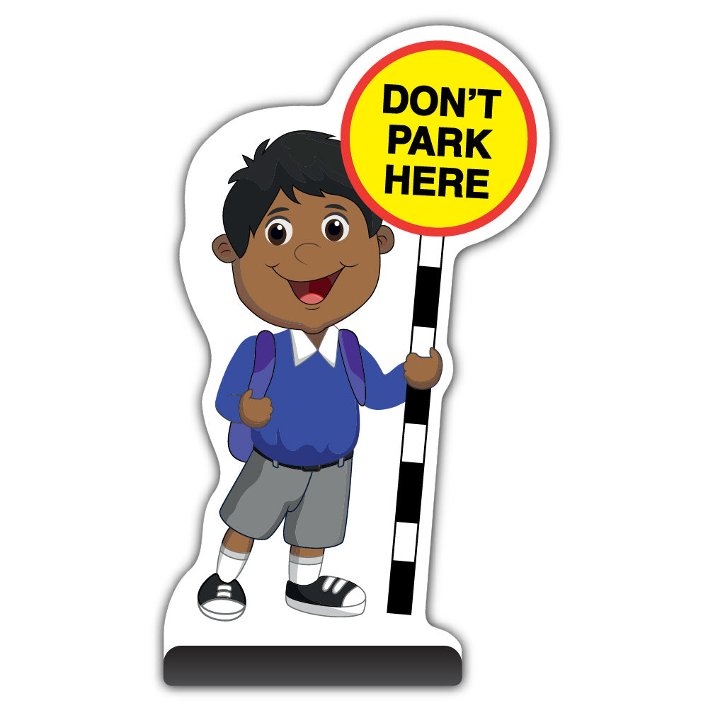 School Kid Cut Out Pavement Sign – Kamal – Don’t Park Here – Blue Uniform