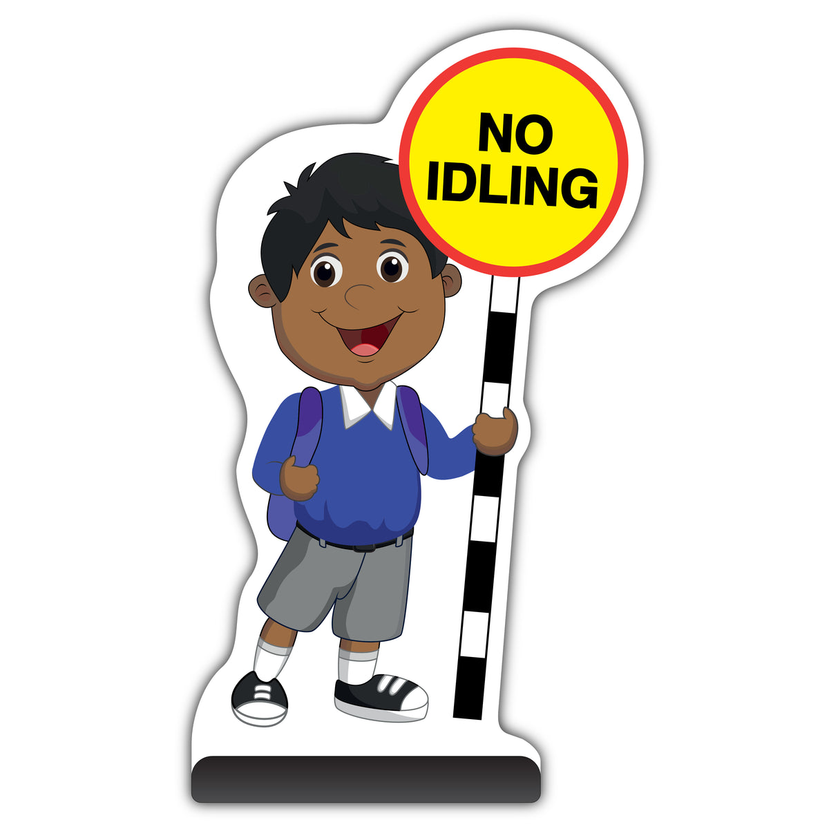 School Kid Cut Out Pavement Sign – Kamal – No Idling – Blue Uniform