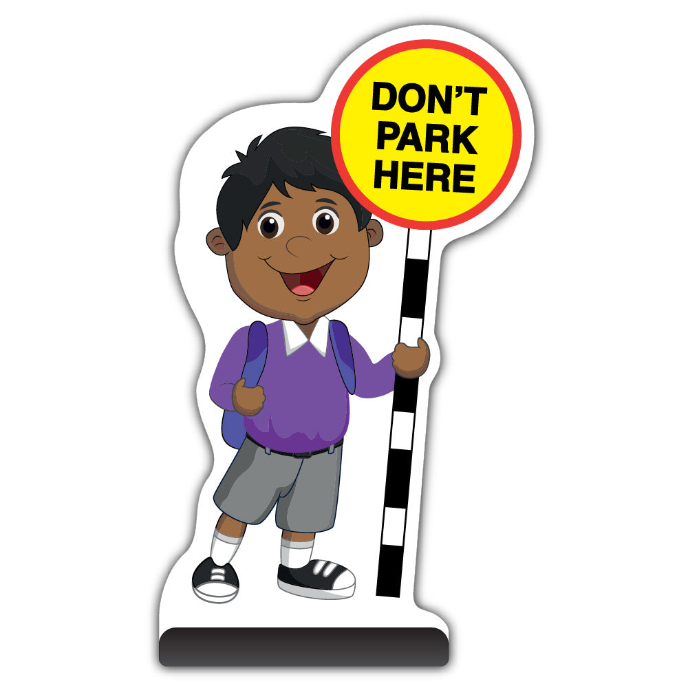 School Kid Cut Out Pavement Sign – Kamal – Don’t Park Here – Purple Uniform