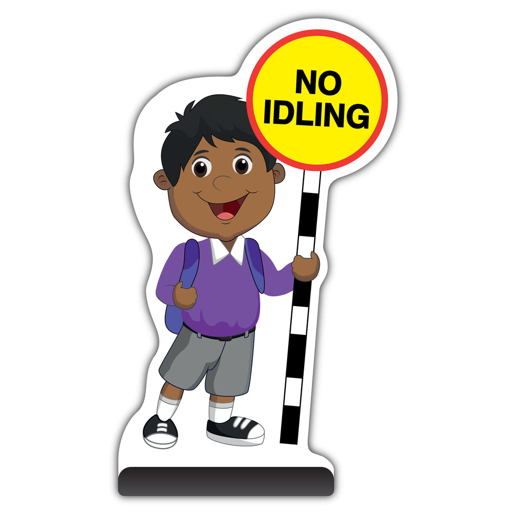 School Kid Cut Out Pavement Sign – Kamal – No Idling – Purple Uniform