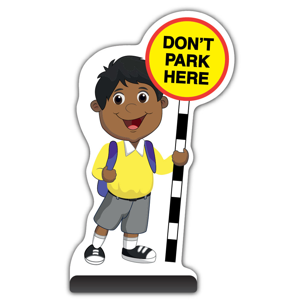 School Kid Cut Out Pavement Sign – Kamal – Don’t Park Here – Yellow Uniform