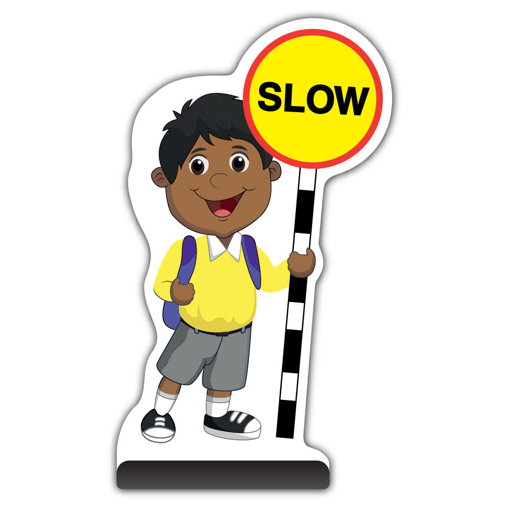 School Kid Cut Out Pavement Sign – Kamal – Slow – Yellow Uniform