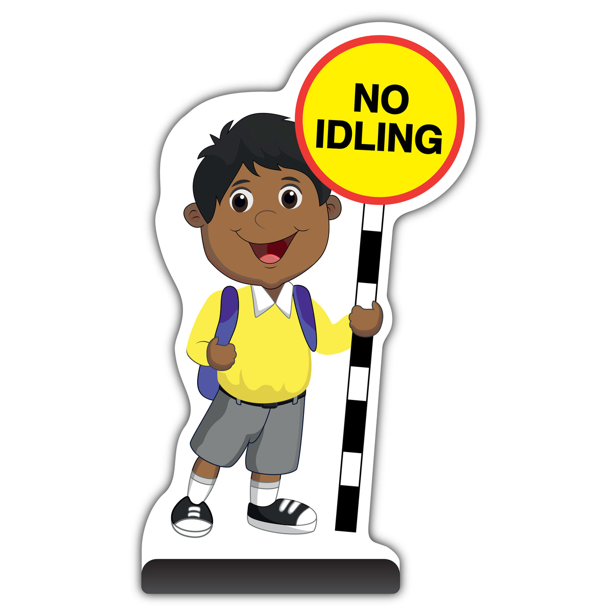 School Kid Cut Out Pavement Sign – Kamal – No Idling – Yellow Uniform