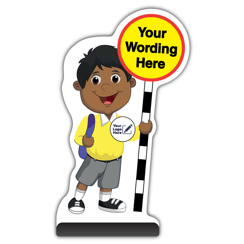 Custom Kid Cut Out Pavement Sign – Kamal – Yellow Uniform – Add Your Logo