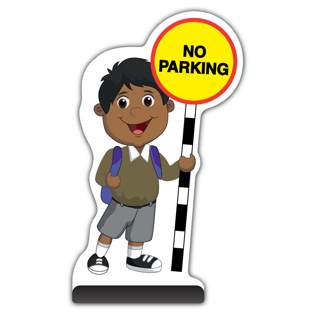 School Kid Cut Out Pavement Sign – Kamal – No Parking – Brown Uniform