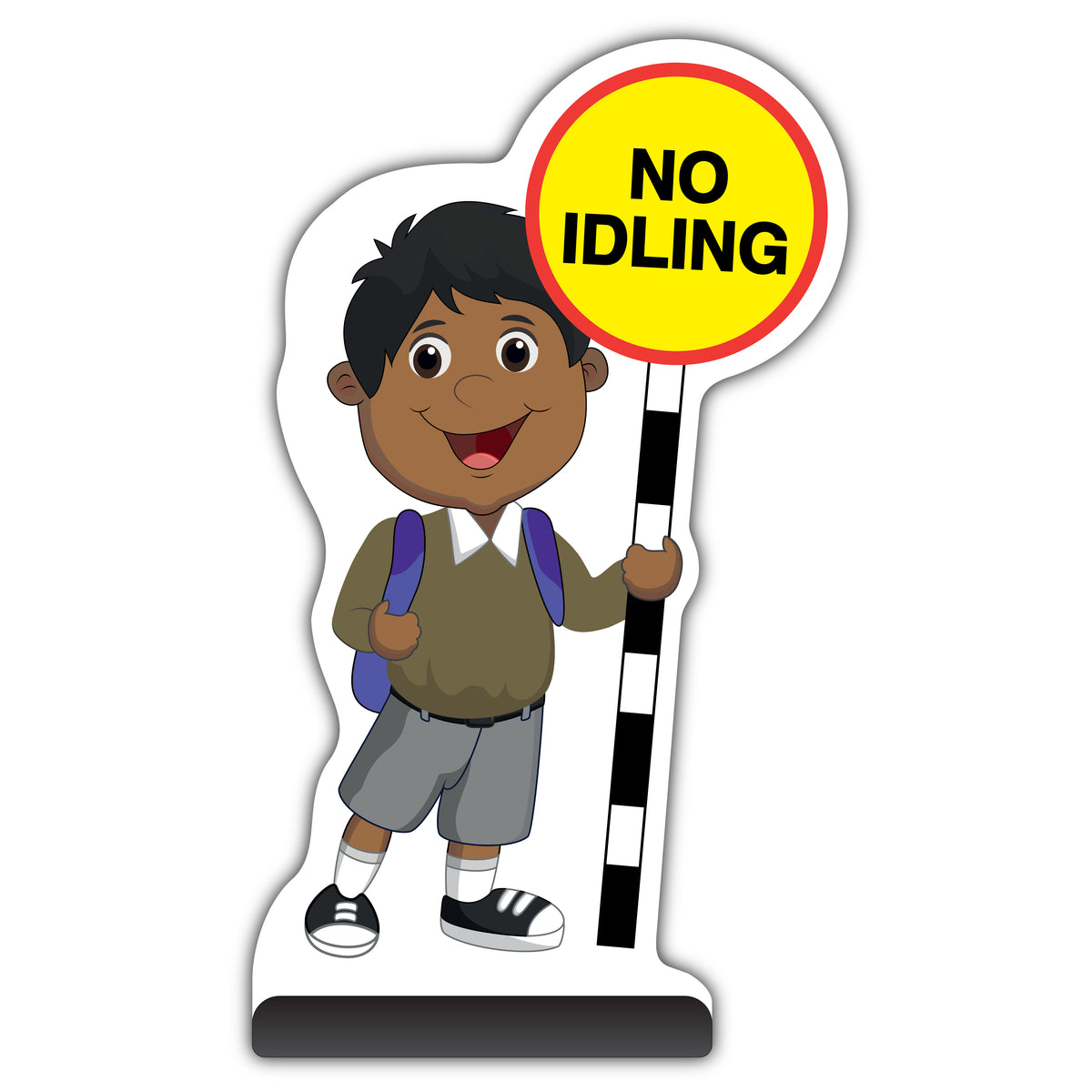 School Kid Cut Out Pavement Sign – Kamal – No Idling – Brown Uniform