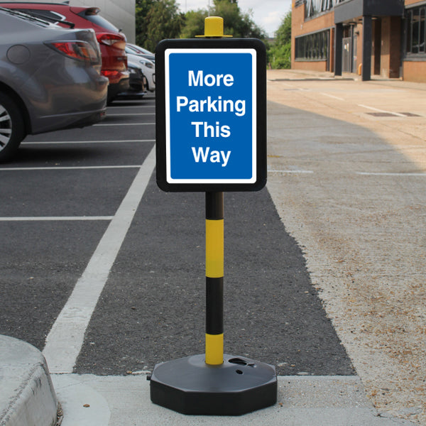 Temporary Signpost – More Parking This Way – Blue