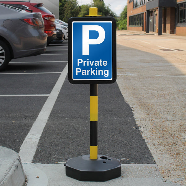 Temporary Signpost – Private Parking – Mandatory Blue Parking – Blue