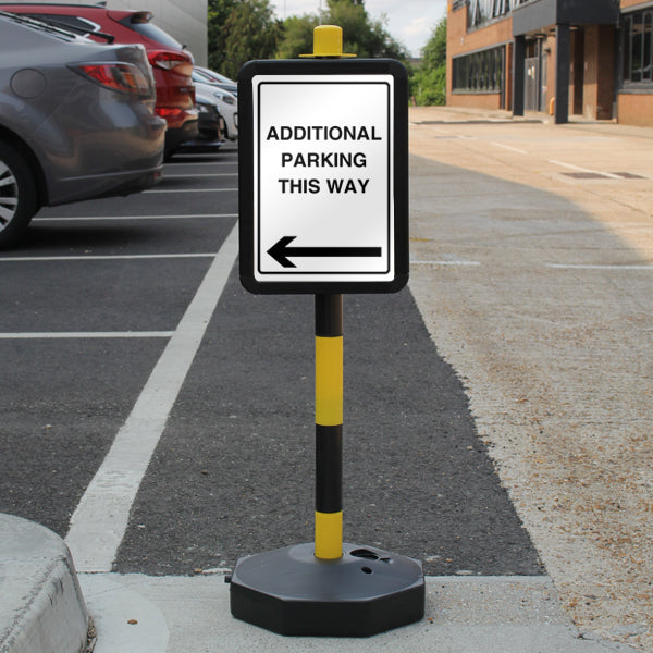 Temporary Signpost – Additional Parking This Way – Arrow Left