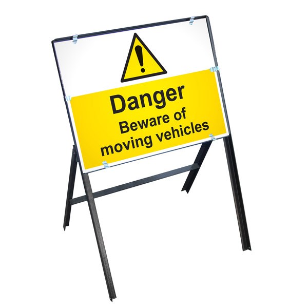Danger Moving Vehicles Sign with Stanchion Frame